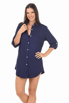 Anti Pill Surface Crinkle Button-Front Shirt Cover-Up