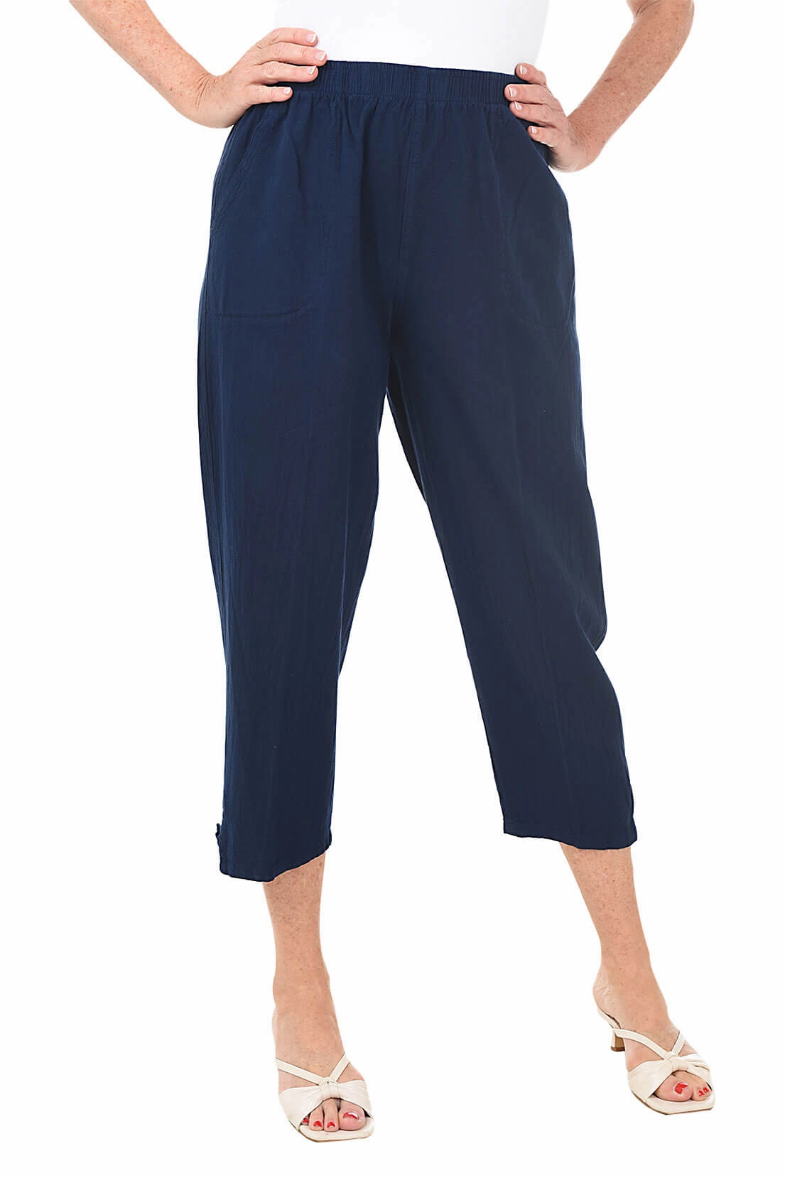 Crinkle Button Tab Crop Pant Chilly Day Comfort MoistureWickingLining