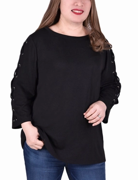 AntiPilling Surface Plus Size Laced Sleeve Top