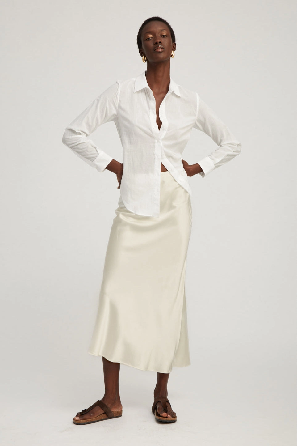 Weekend Fashion Detachable Detail Ivory Silk Bias Maxi Skirt