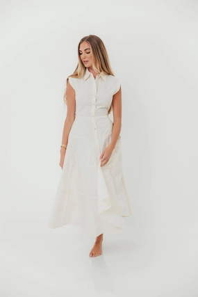 AnnaLynne Midi Dress in Milk White Cool Palette Relax Piece