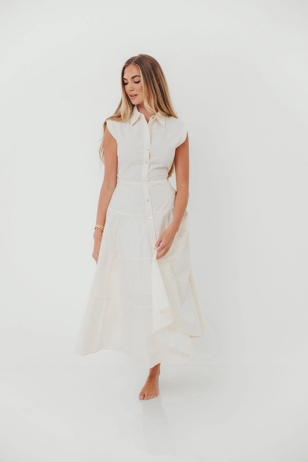 AnnaLynne Midi Dress in Milk White Cool Palette Relax Piece