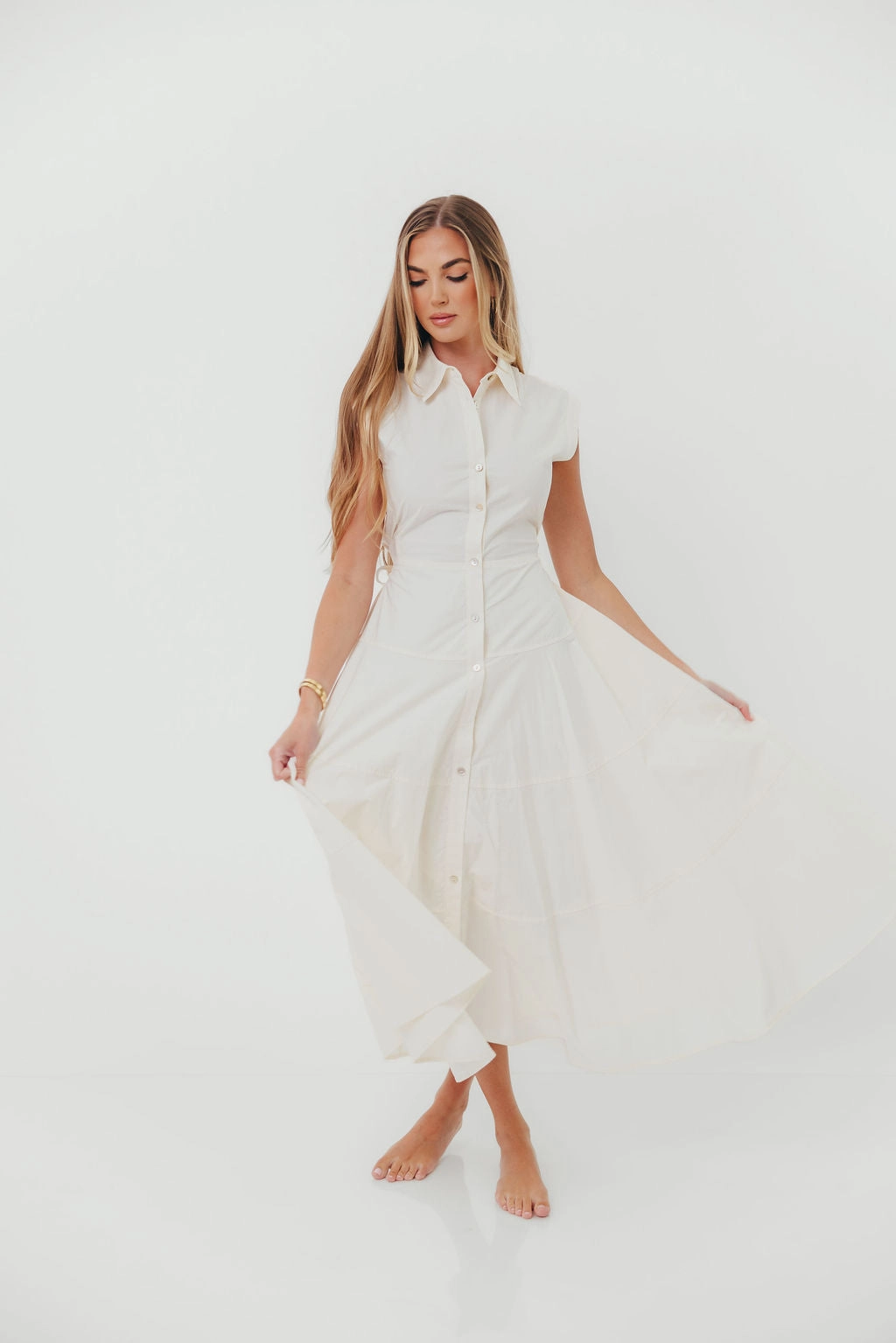 Summer Air Feminine flowing piece AnnaLynne Midi Dress in Milk White