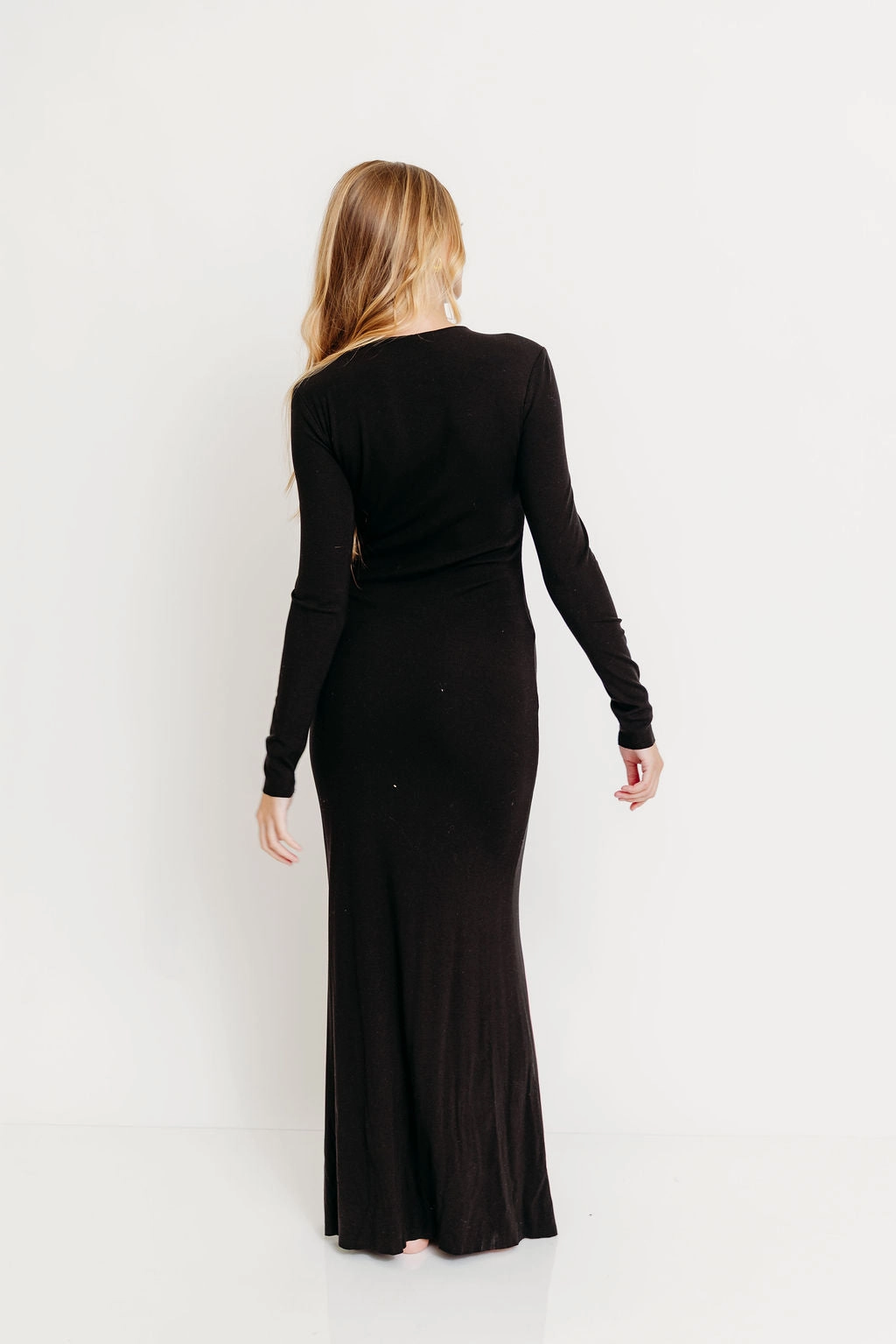 Cru Tiny Ribbed Maxi Dress in Black - Bump Friendly Detachable-Detail