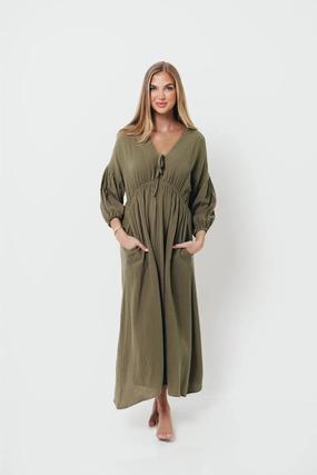 Event Mood Hunter 100% Cotton Gauze Midi Dress in Green - Bump Friendly