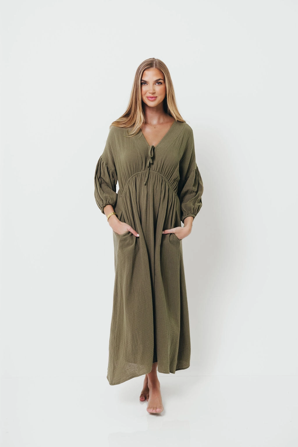 Event Mood Hunter 100% Cotton Gauze Midi Dress in Green - Bump Friendly