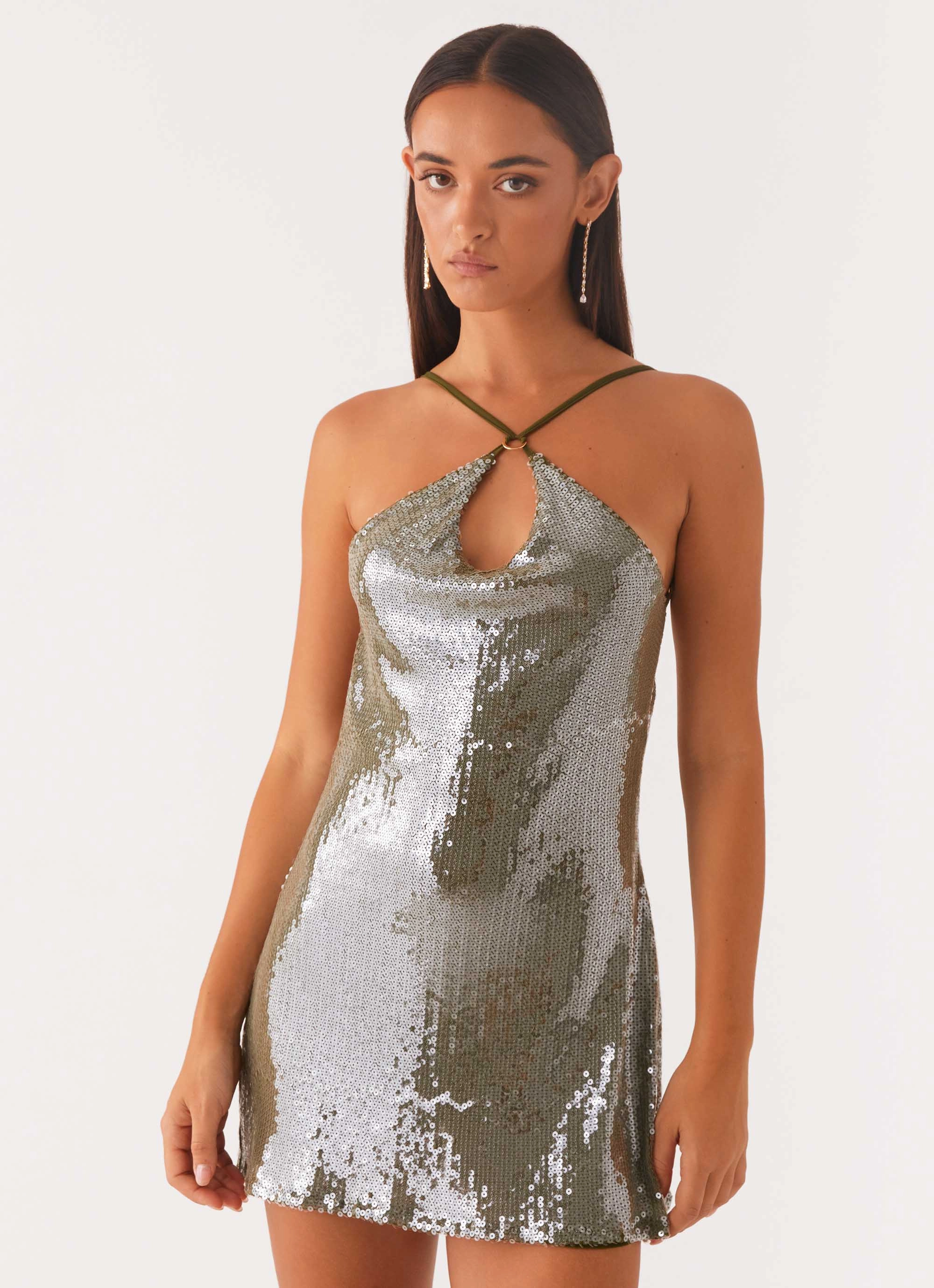 Radiant Energy Cowl Back Mini Dress - Olive Day Fit Chic Appeal