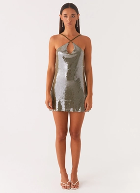 Polished look dress Radiant Energy Cowl Back Mini Dress - Olive