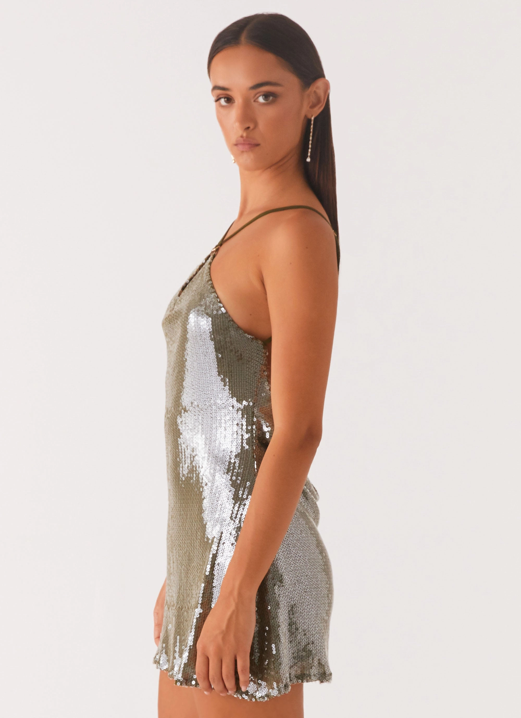 Everyday Comfort Radiant Energy Cowl Back Mini Dress - Olive