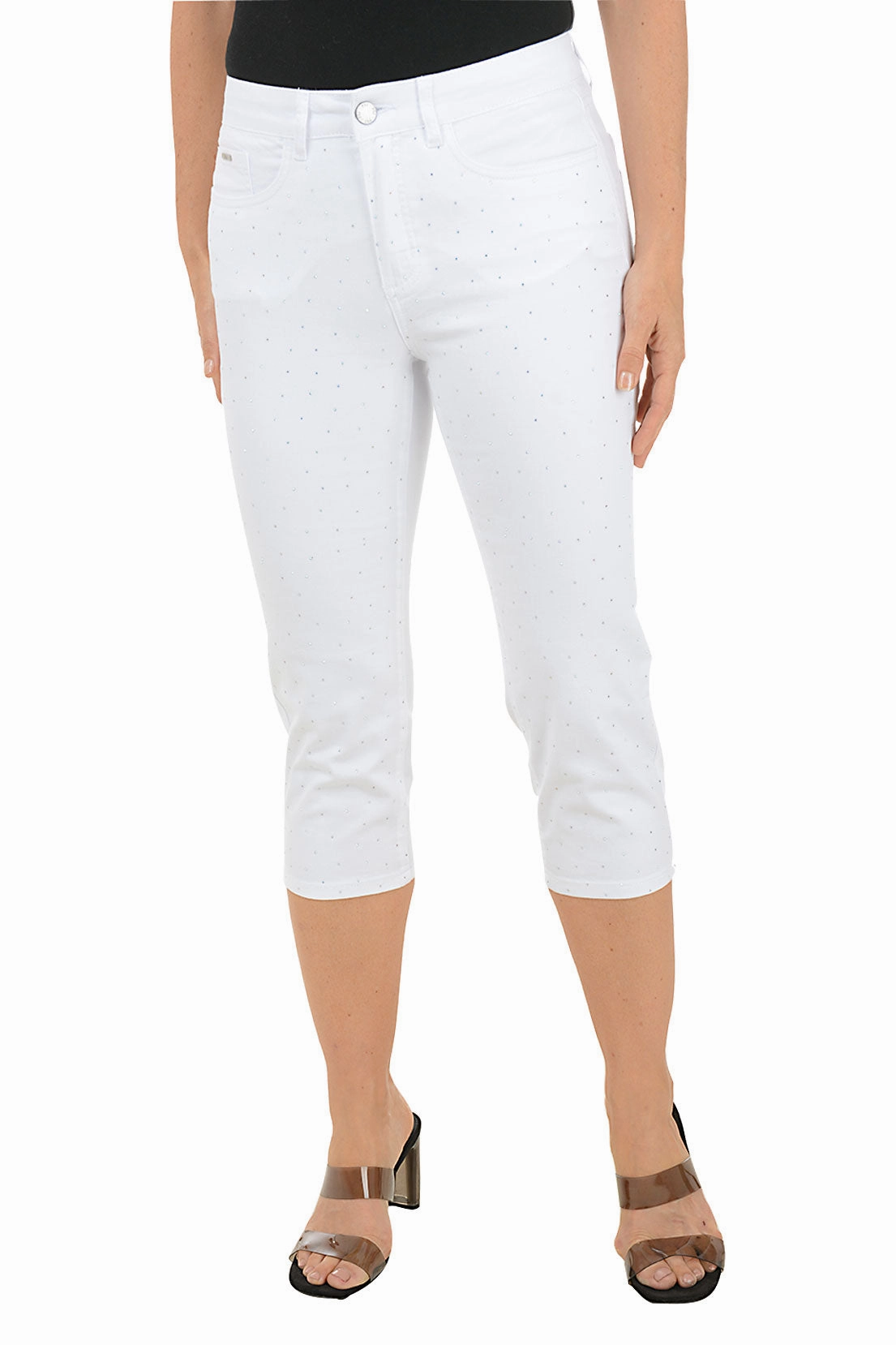 Casual Stretch Wear Ripstop Texture Crystal Denim Capri Pant
