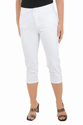Casual Stretch Wear Ripstop Texture Crystal Denim Capri Pant