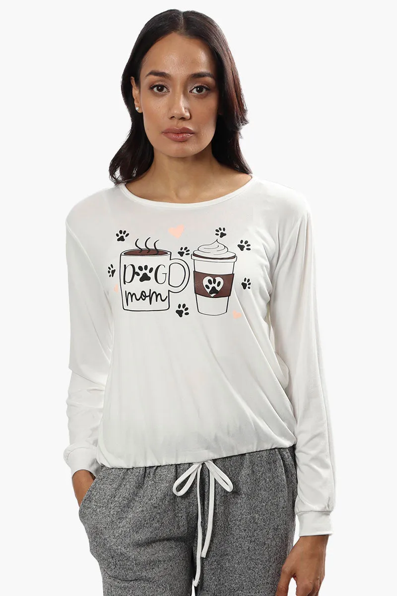 Cuddly Canuckies Dog Mom Print Pajama Top - White