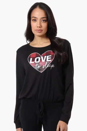 Cuddly Canuckies Love to Sleep Print Pajama Top - Black