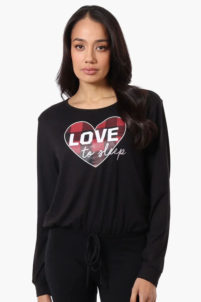 Cuddly Canuckies Love to Sleep Print Pajama Top - Black