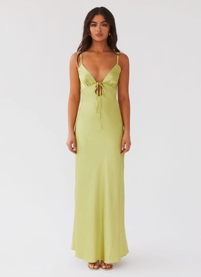 Flora Satin Maxi Dress - Green Expectations Relaxed Vibe Party Perfect