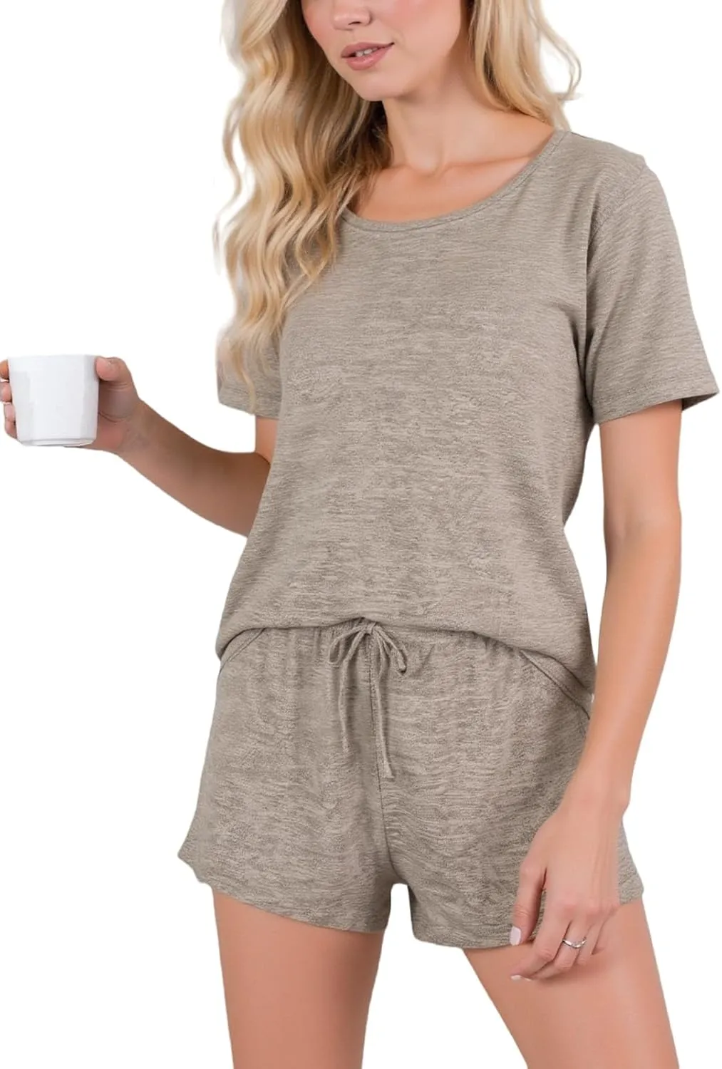 CUPSHE Short Sleeve Pajama Sets for Women Casual Crew Neck 2 Piece Lounge Sets
