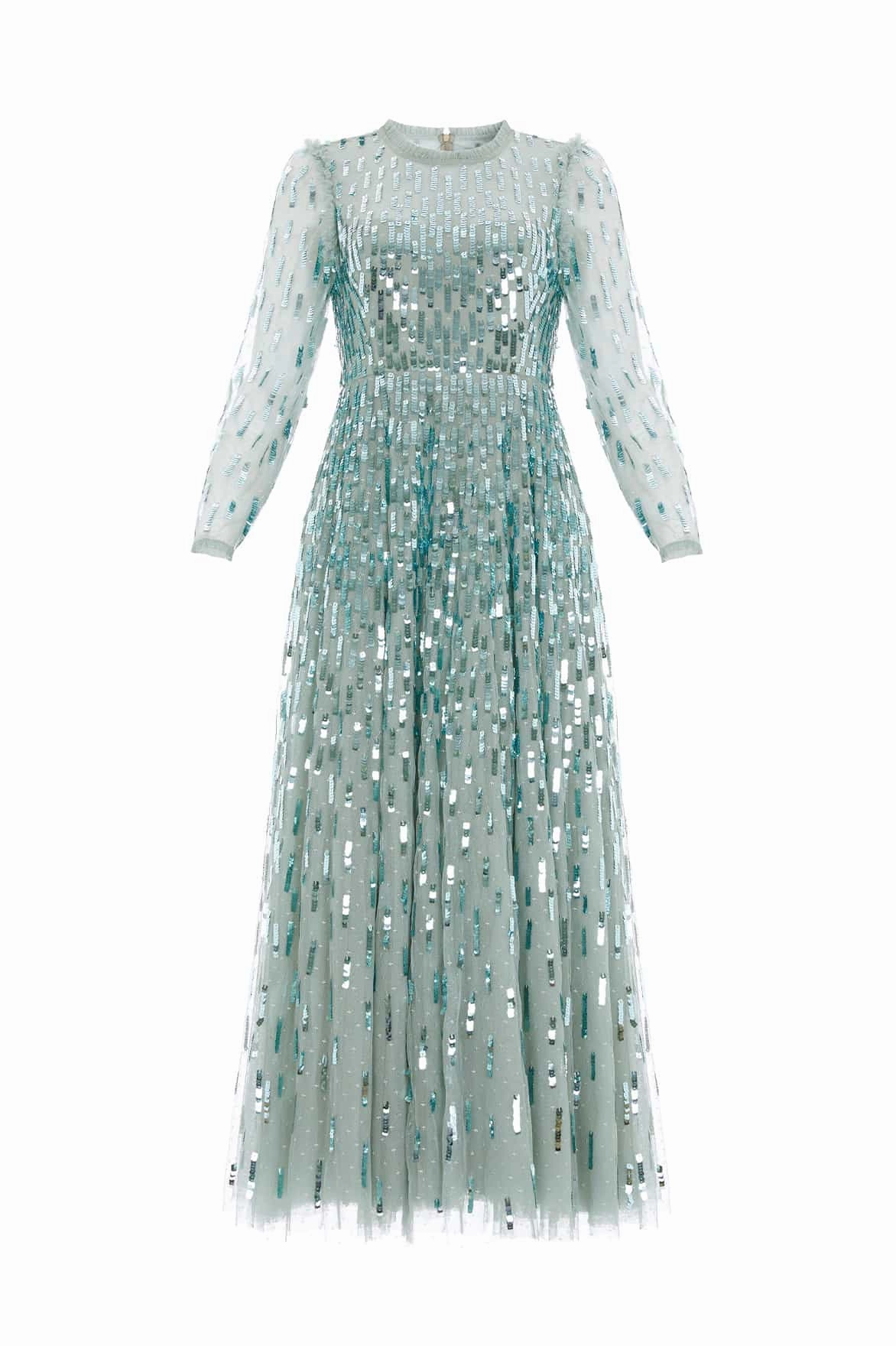 Refined Mood Sequin Dash Long Sleeve Ankle Gown