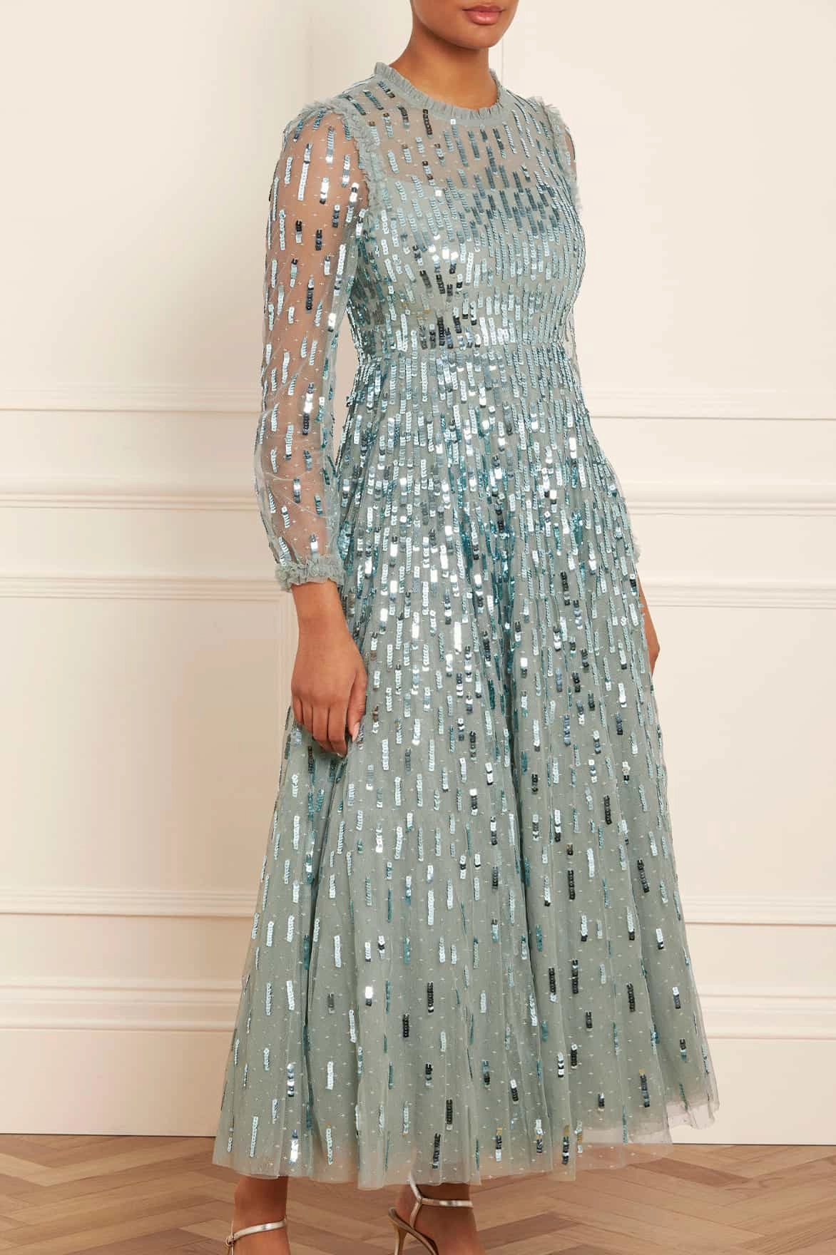 Sequin Dash Long Sleeve Ankle Gown Layer Safe Soft Contour