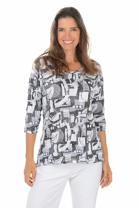 Low Profile Zipper Closure Curving Shapes Crinkle Burnout Button-Back Top
