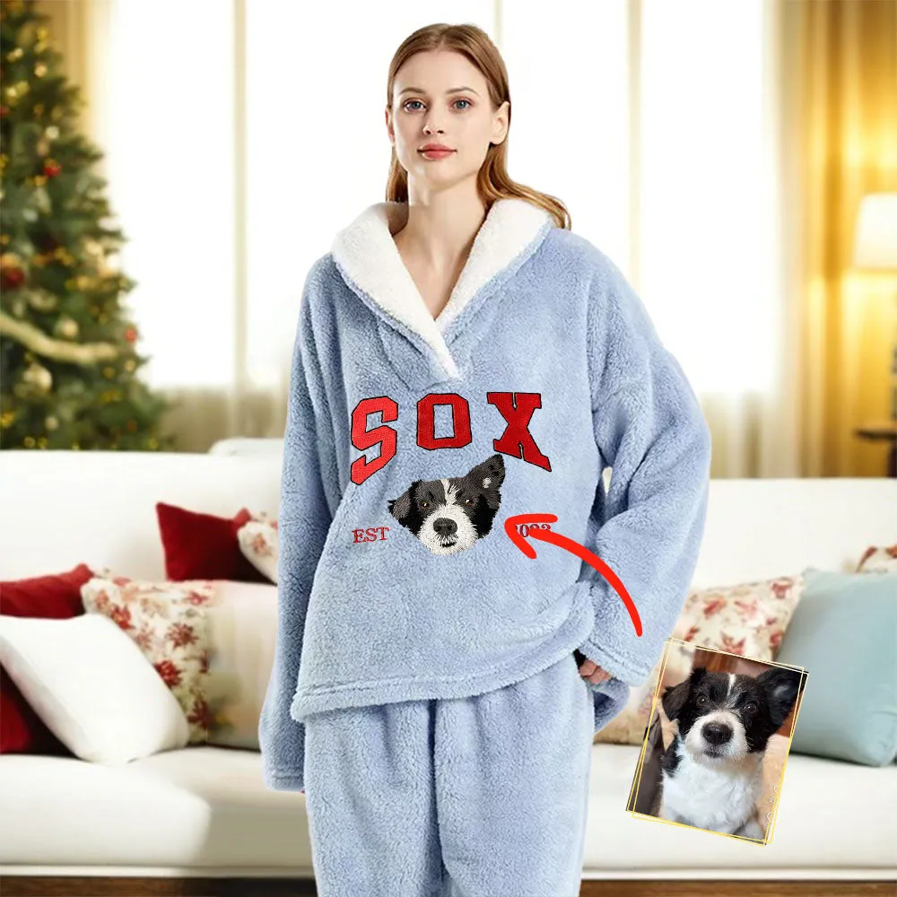Custom Dog Flannel Pajamas Set with Pet's Face Personalized Embroidered Flannel Pajamas Set