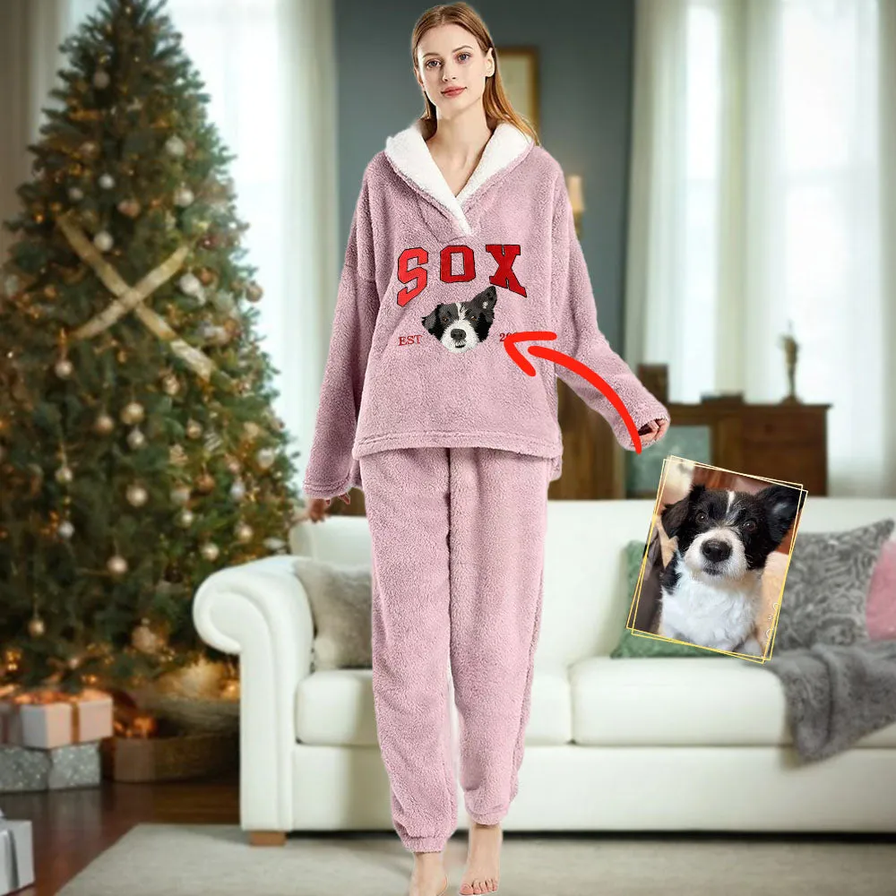 Custom Dog Flannel Pajamas Set with Pet's Face Personalized Embroidered Flannel Pajamas Set