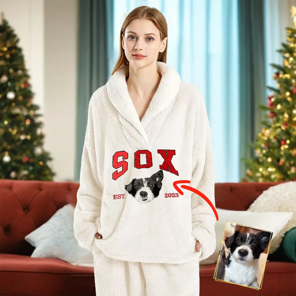 Custom Dog Flannel Pajamas Set with Pet's Face Personalized Embroidered Flannel Pajamas Set
