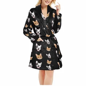 Custom Face Fleece Robe Pet Face Personalized All Over Print Pajama Kimono Robe for Men Women