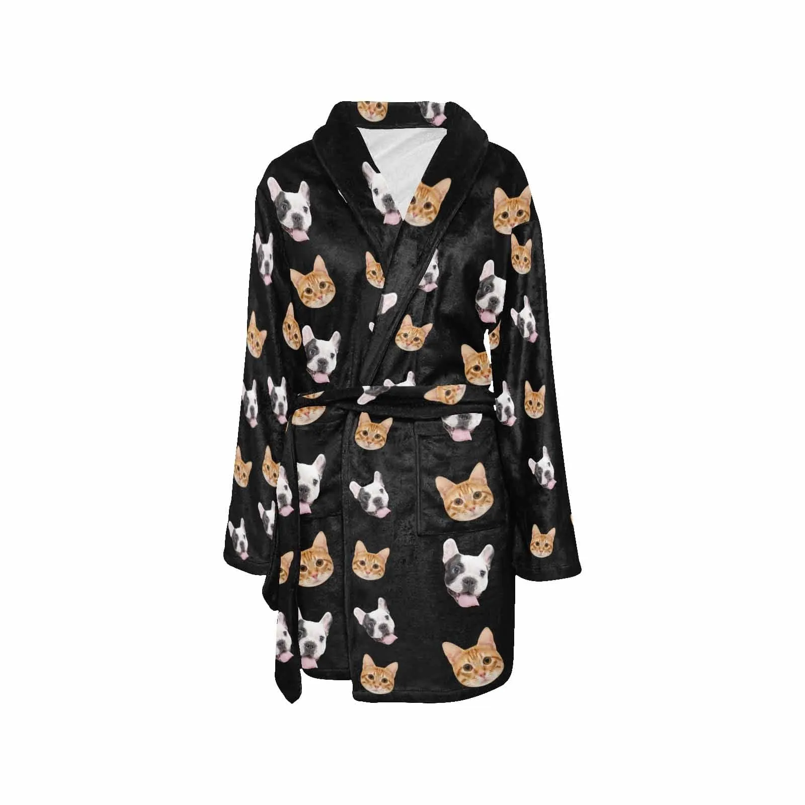 Custom Face Fleece Robe Pet Face Personalized All Over Print Pajama Kimono Robe for Men Women