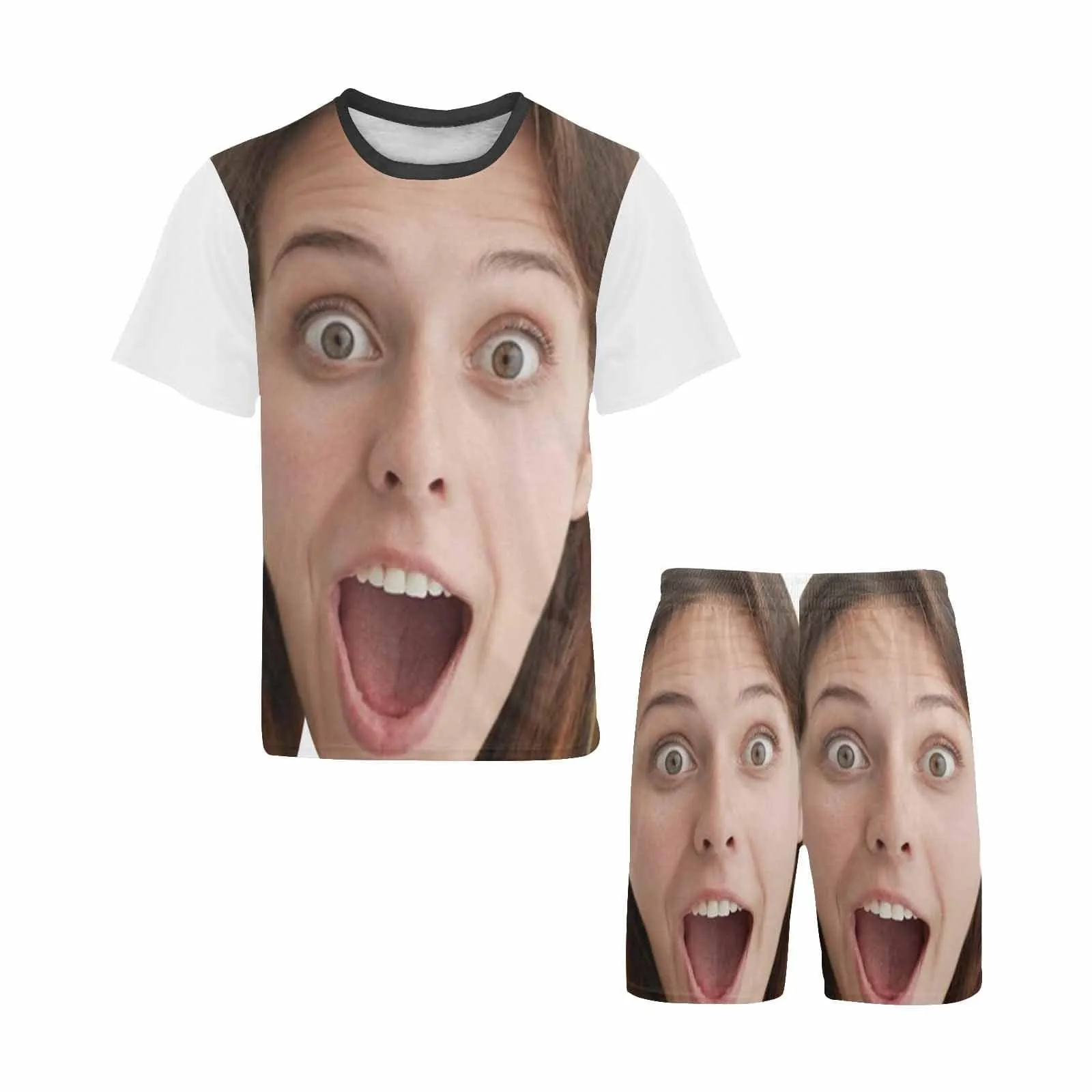 Custom Face Funny Emoji Pajamas Personalized Men's Crew Neck Short Sleeve Pajama Set