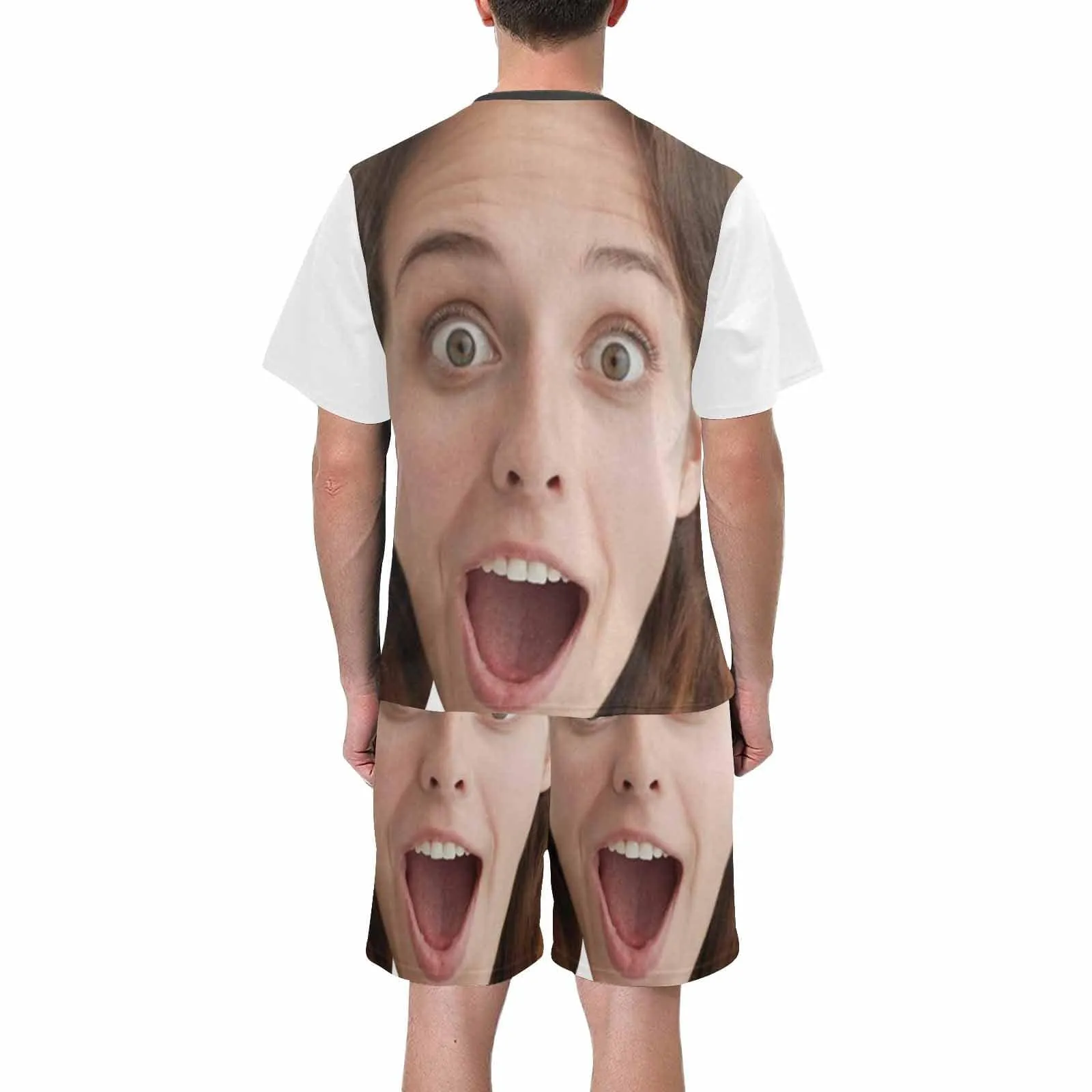 Custom Face Funny Emoji Pajamas Personalized Men's Crew Neck Short Sleeve Pajama Set