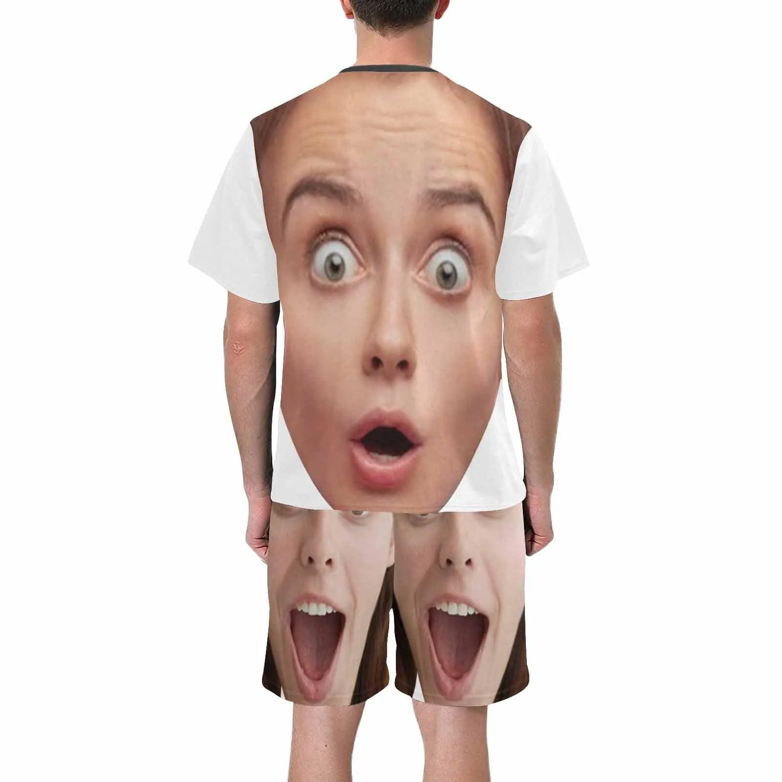 Custom Face Funny Emoji Pajamas Personalized Men's Crew Neck Short Sleeve Pajama Set