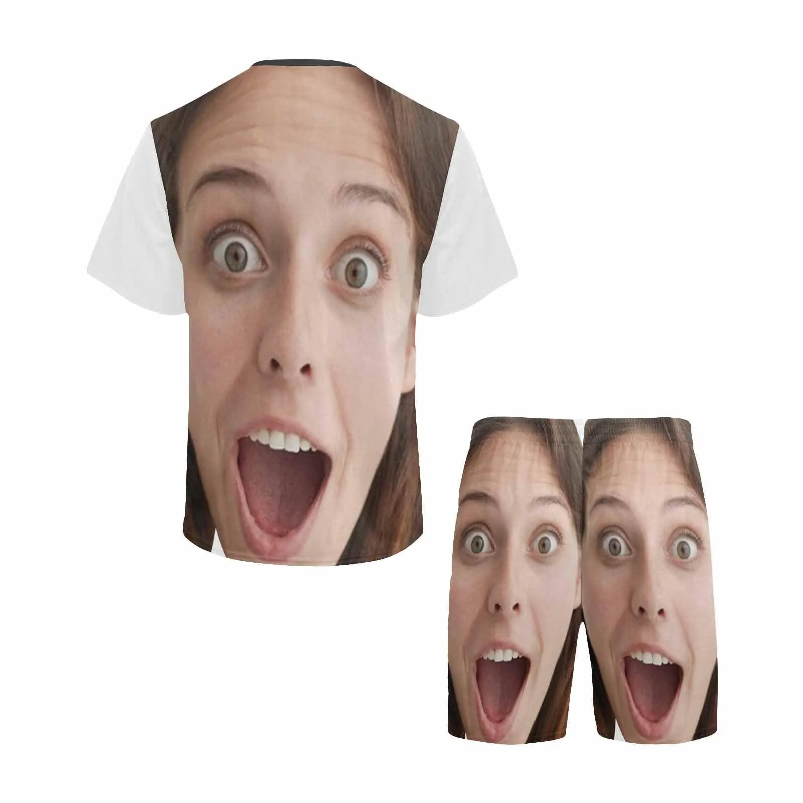Custom Face Funny Emoji Pajamas Personalized Men's Crew Neck Short Sleeve Pajama Set