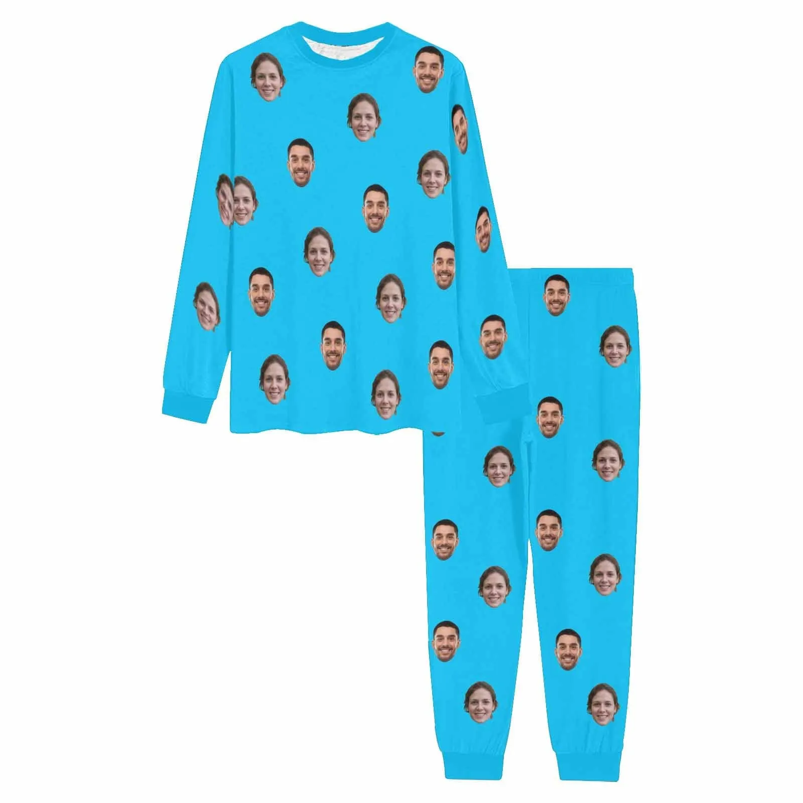 Custom Face Solid Color Couple Matching Pajamas Personalized Photo Couple Loungewear for Her/Him