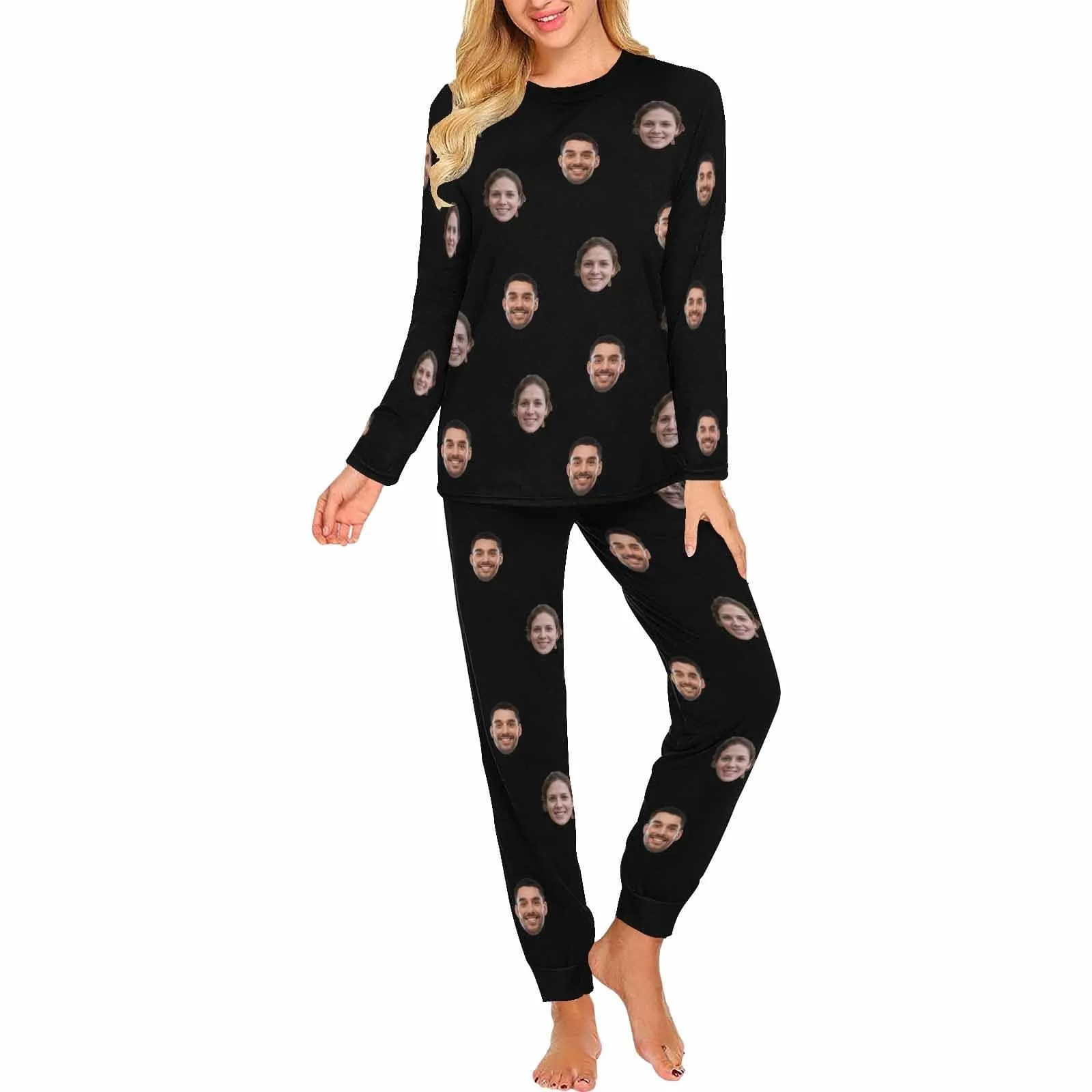 Custom Face Solid Color Couple Matching Pajamas Personalized Photo Couple Loungewear for Her/Him