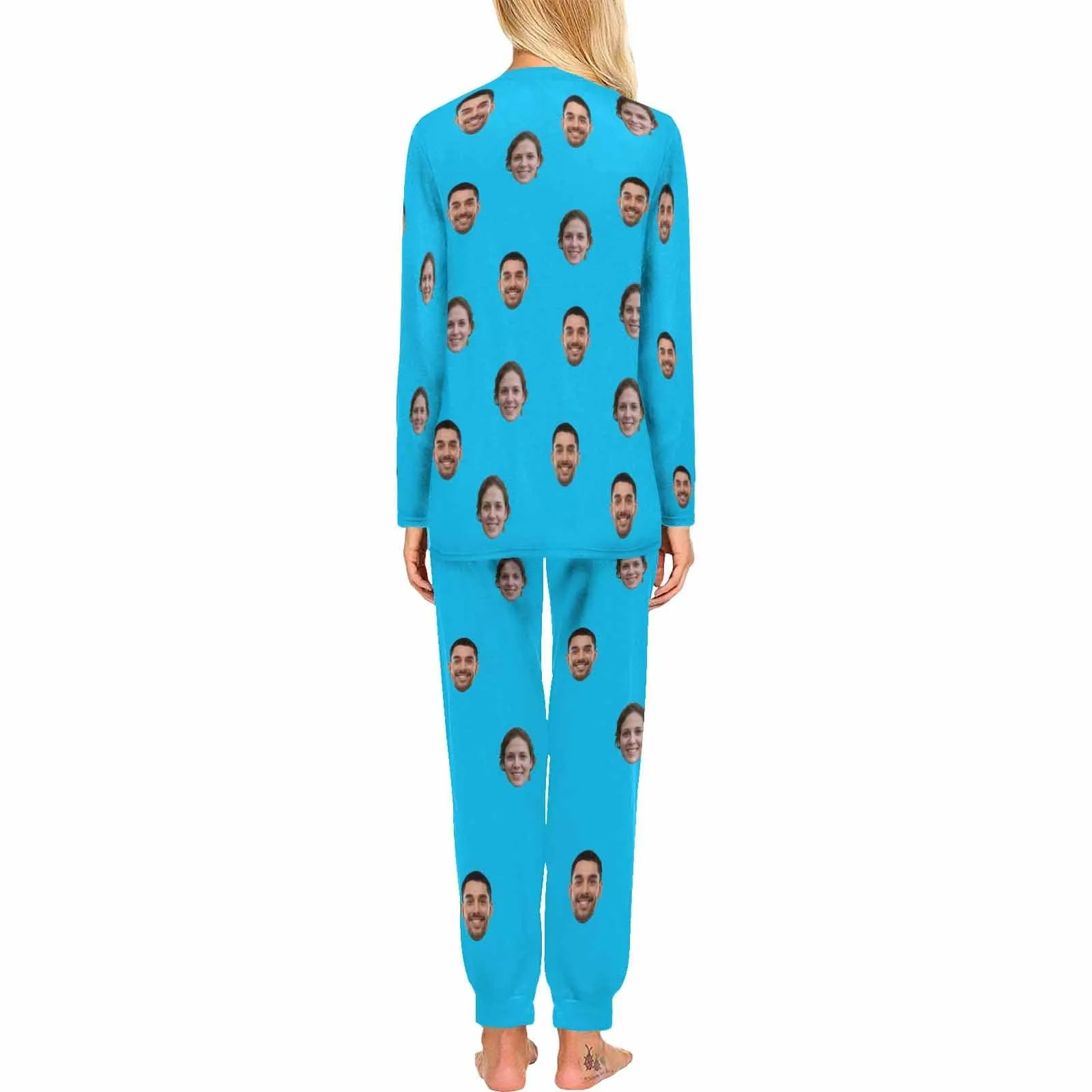 Custom Face Solid Color Couple Matching Pajamas Personalized Photo Couple Loungewear for Her/Him