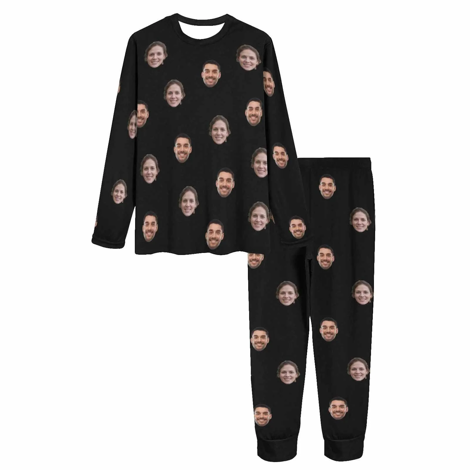 Custom Face Solid Color Couple Matching Pajamas Personalized Photo Couple Loungewear for Her/Him