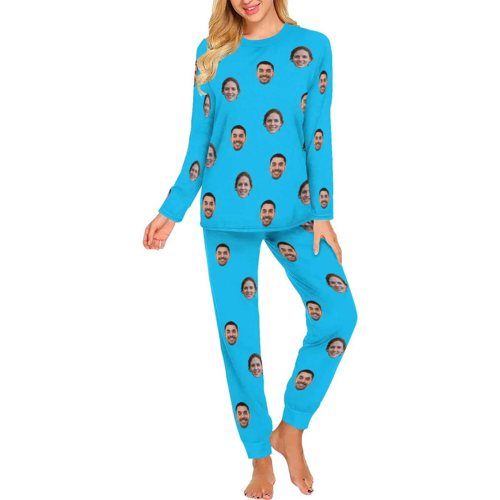 Custom Face Solid Color Couple Matching Pajamas Personalized Photo Couple Loungewear for Her/Him