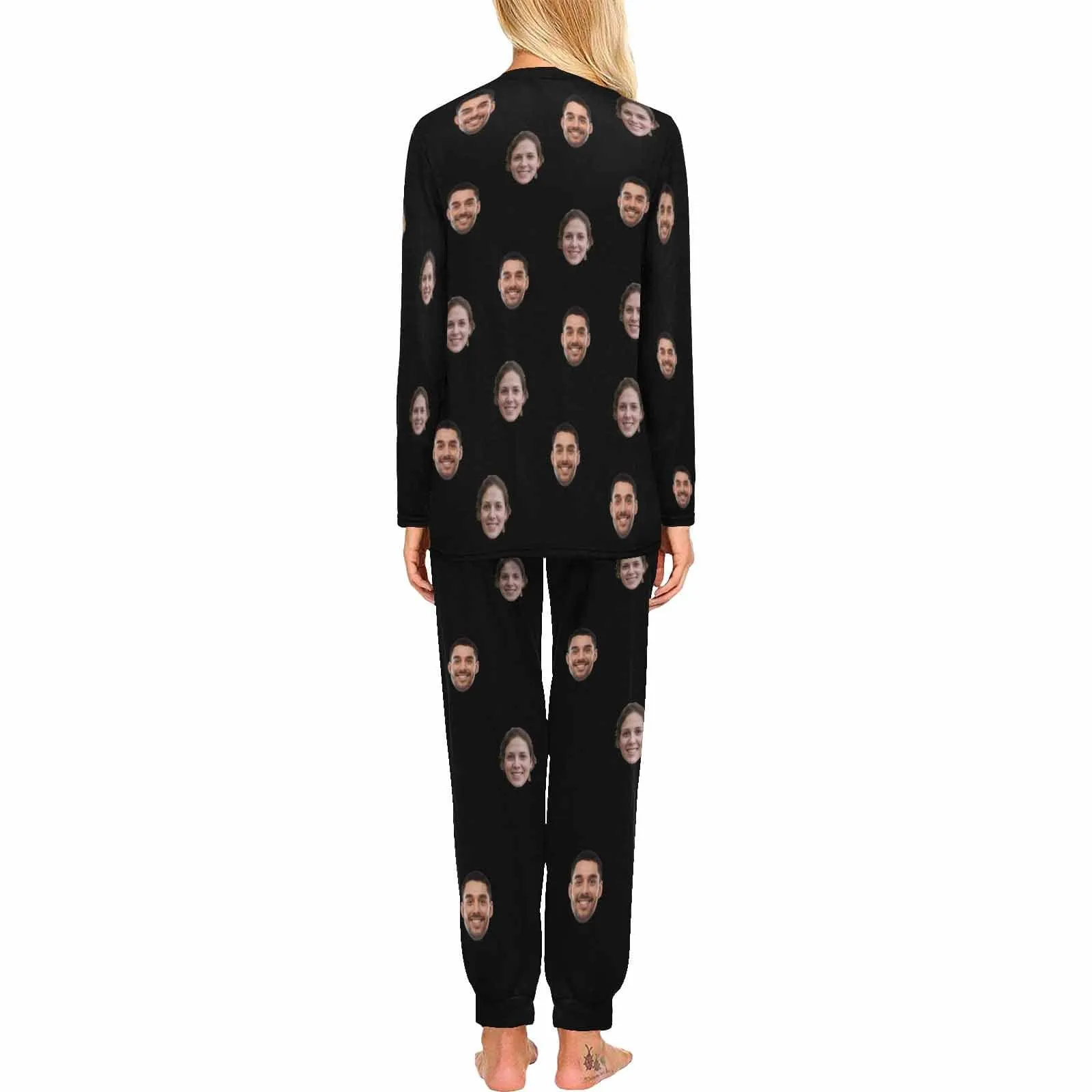 Custom Face Solid Color Couple Matching Pajamas Personalized Photo Couple Loungewear for Her/Him