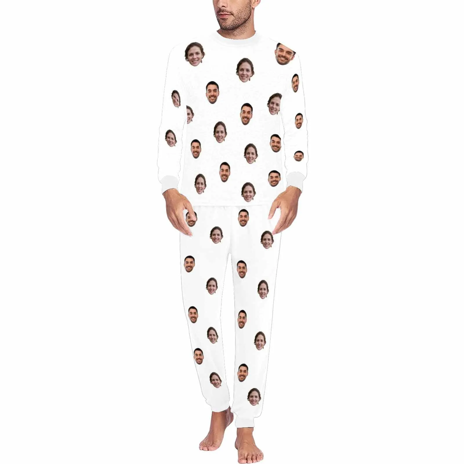 Custom Face Solid Color Couple Matching Pajamas Personalized Photo Couple Loungewear for Her/Him