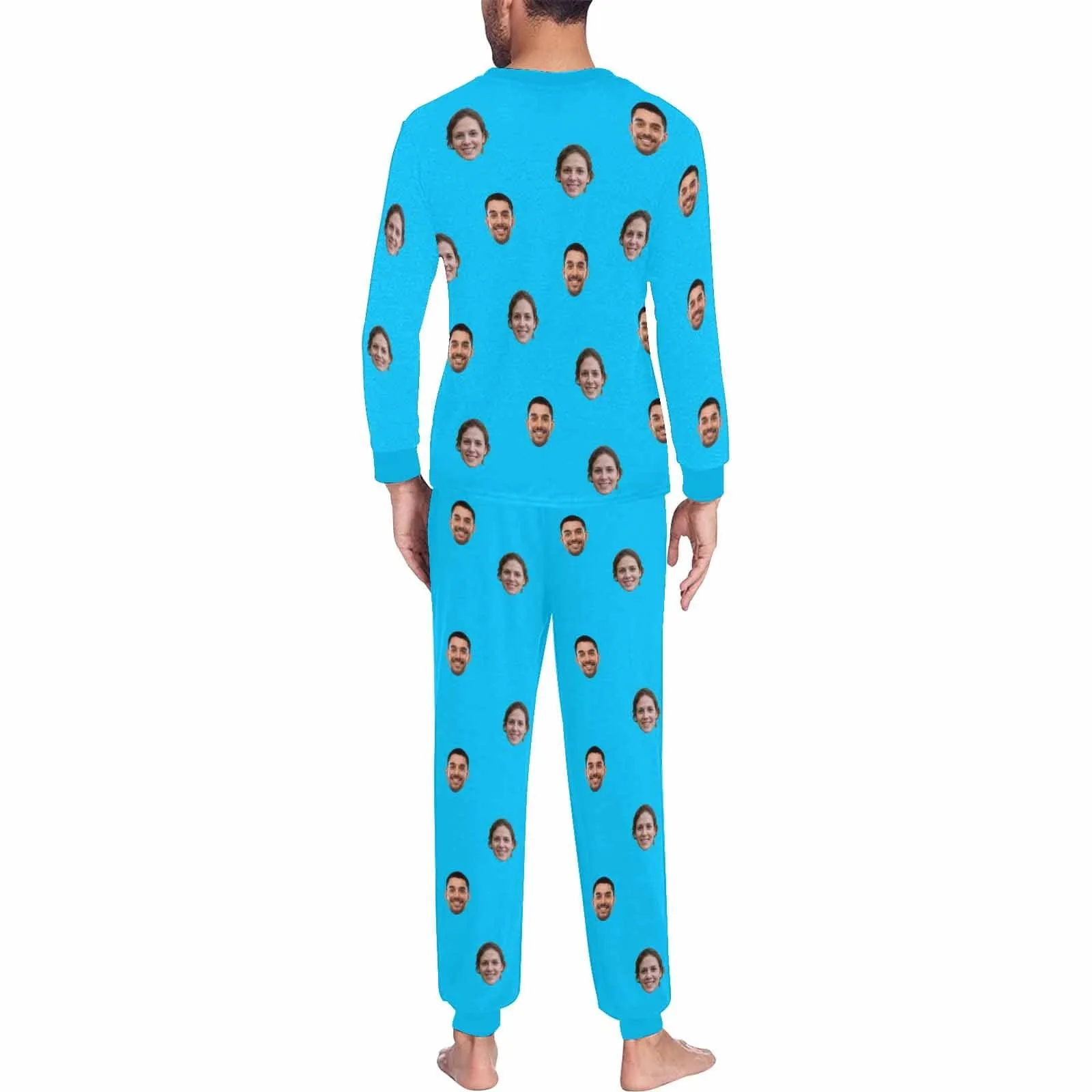 Custom Face Solid Color Couple Matching Pajamas Personalized Photo Couple Loungewear for Her/Him