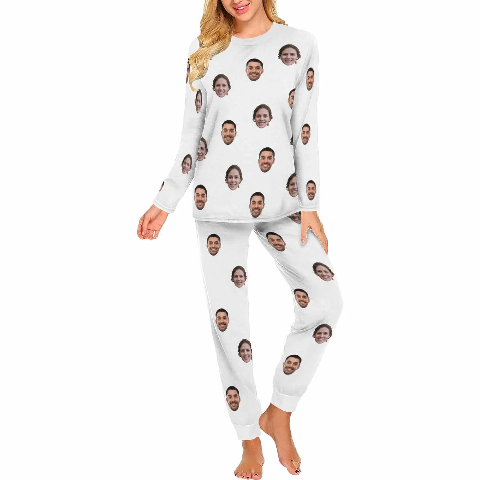 Custom Face Solid Color Couple Matching Pajamas Personalized Photo Couple Loungewear for Her/Him
