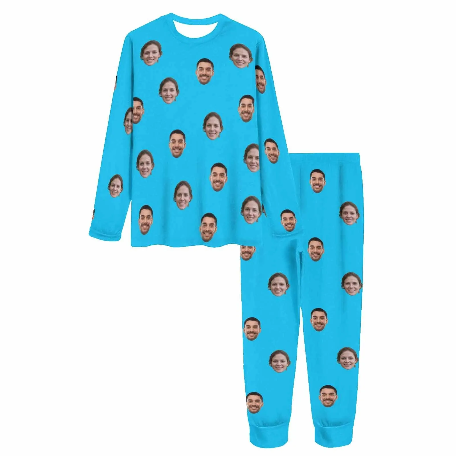 Custom Face Solid Color Couple Matching Pajamas Personalized Photo Couple Loungewear for Her/Him