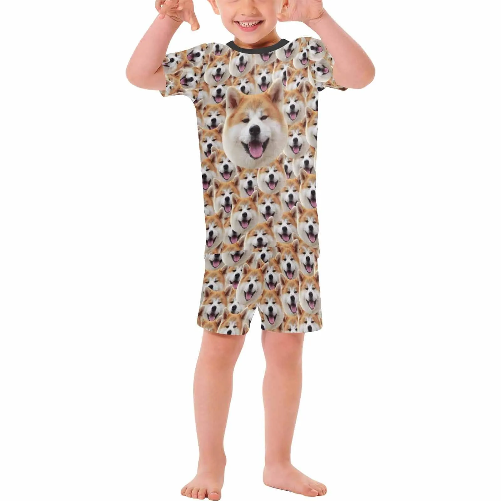 Custom Pet Face Kid's Short Pajama Set Personalized Cute Sleepwear for Boys and Girls 2-15Y