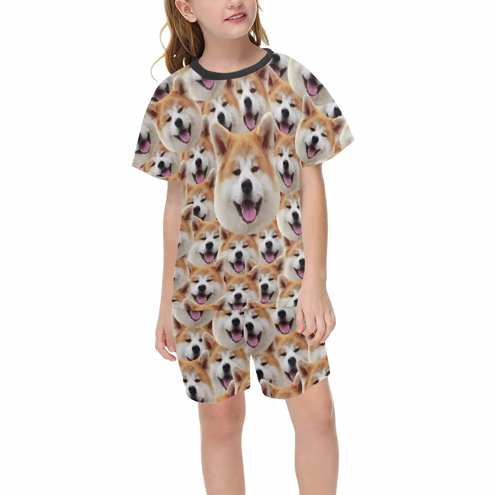 Custom Pet Face Kid's Short Pajama Set Personalized Cute Sleepwear for Boys and Girls 2-15Y