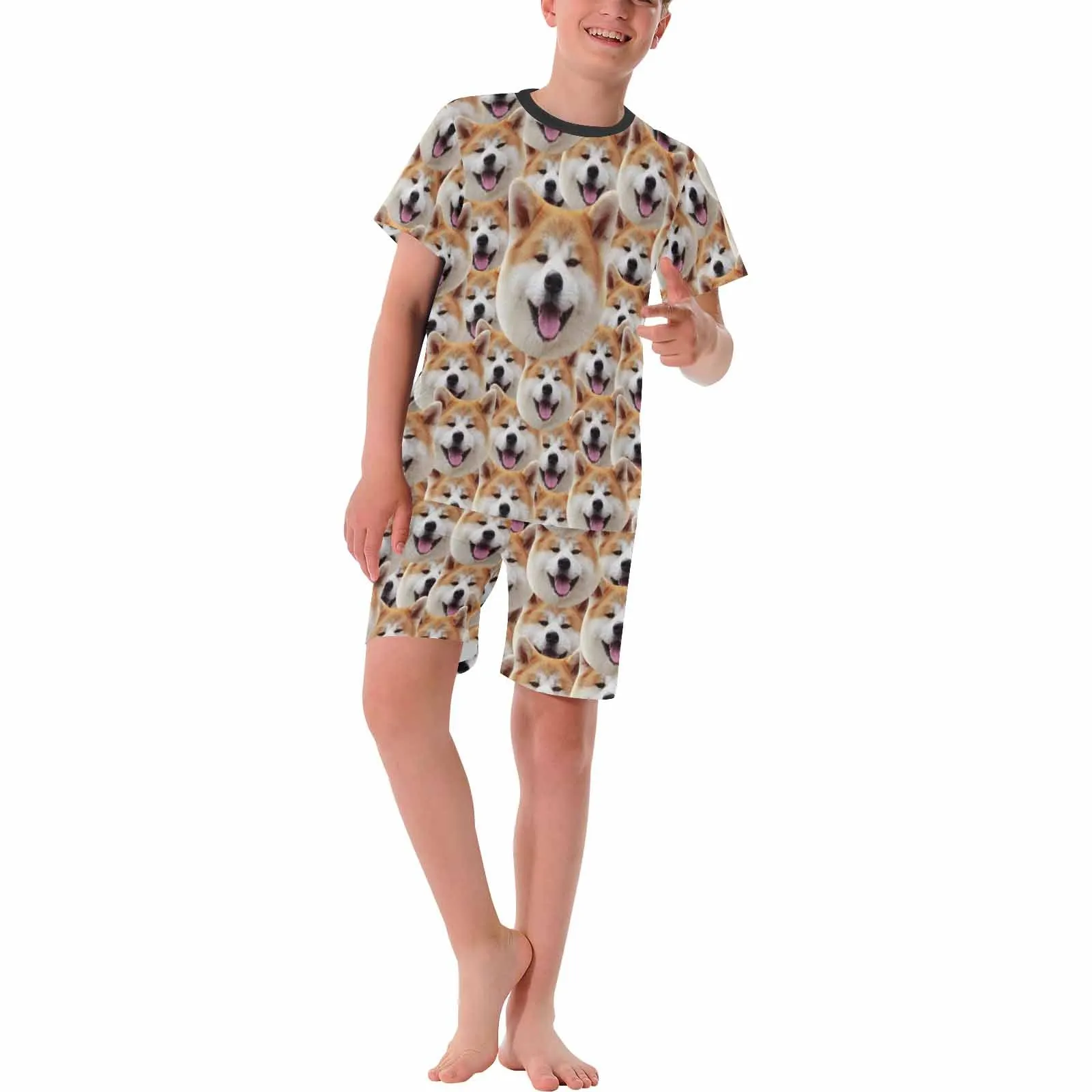 Custom Pet Face Kid's Short Pajama Set Personalized Cute Sleepwear for Boys and Girls 2-15Y