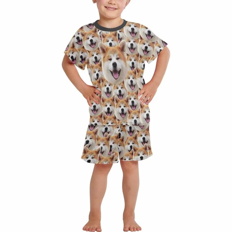 Custom Pet Face Kid's Short Pajama Set Personalized Cute Sleepwear for Boys and Girls 2-15Y
