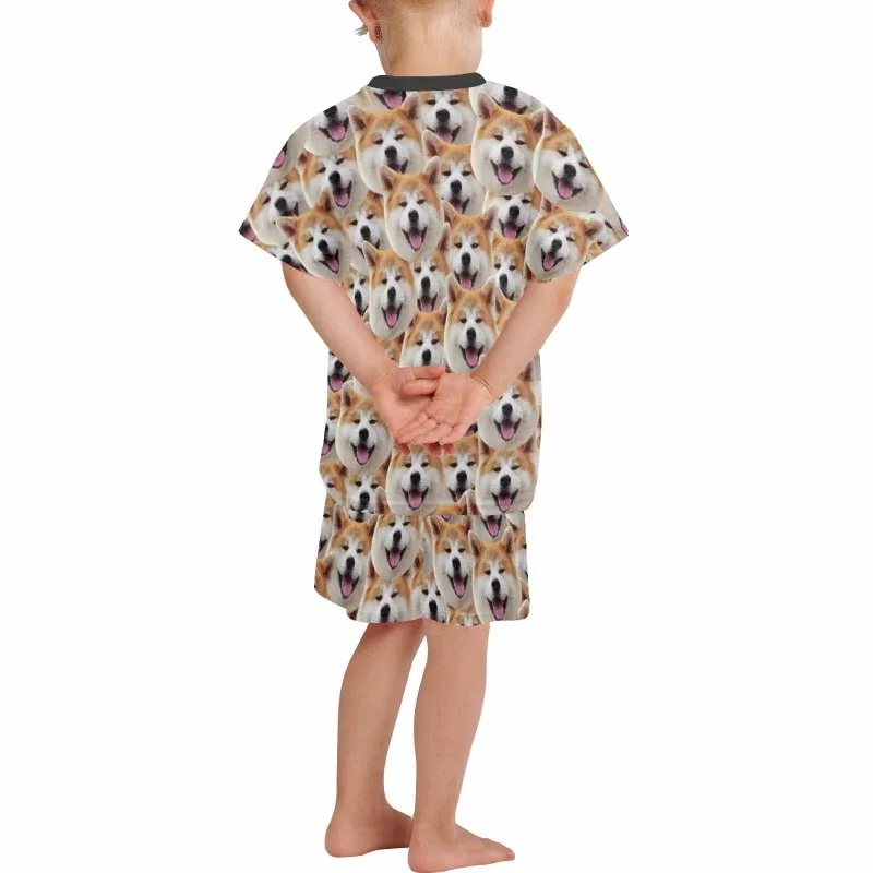 Custom Pet Face Kid's Short Pajama Set Personalized Cute Sleepwear for Boys and Girls 2-15Y