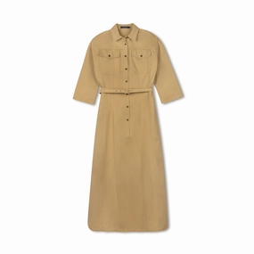 Crisp Detail Aline Denim Dress | Khaki [Final Sale]
