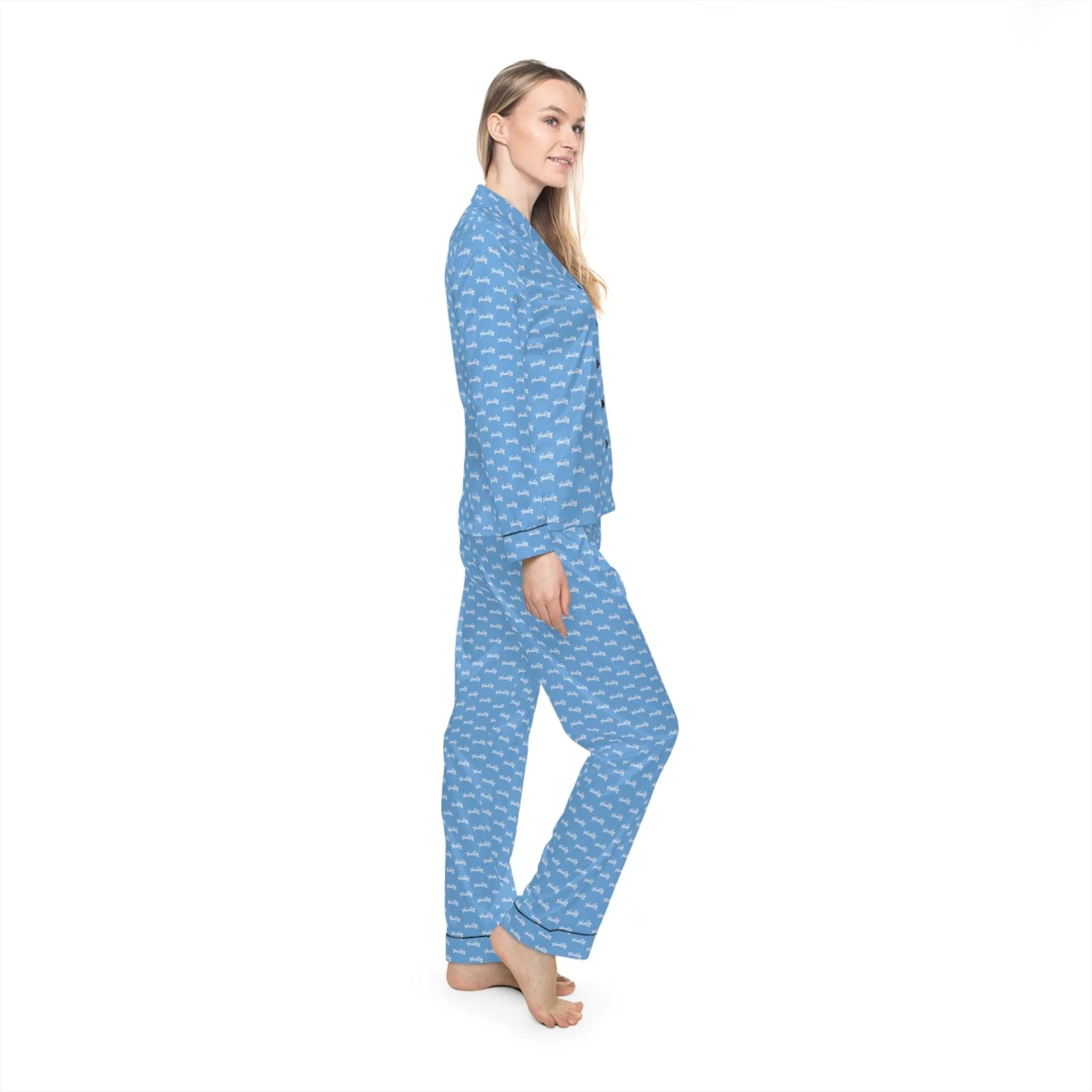 Customizable Satin Sleepwear Set - Serene Blue Elegance for Women - Tailored Comfort and Style