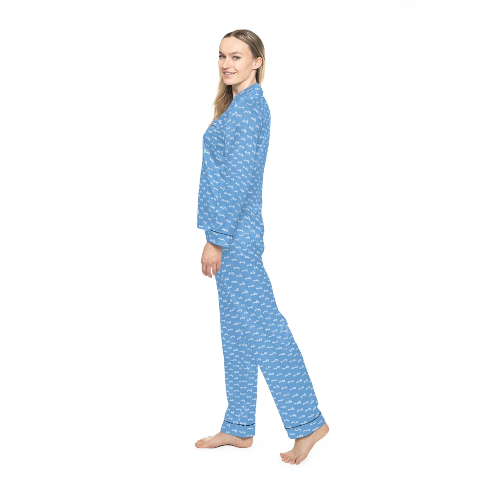 Customizable Satin Sleepwear Set - Serene Blue Elegance for Women - Tailored Comfort and Style